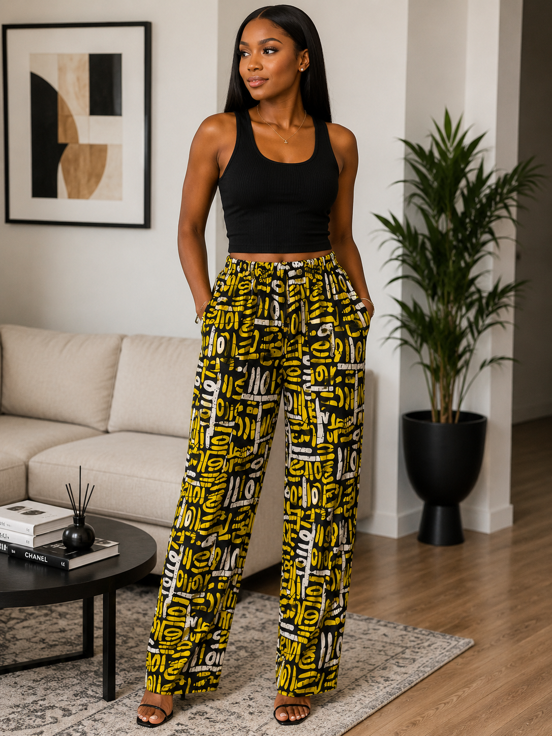 Mustard & Black Printed Ankara pant Trousers