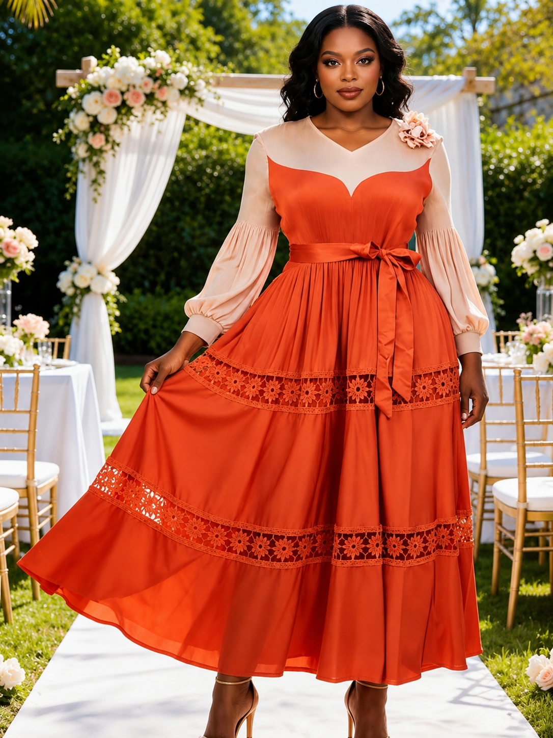 Elegant Lace Panel Maxi Dress