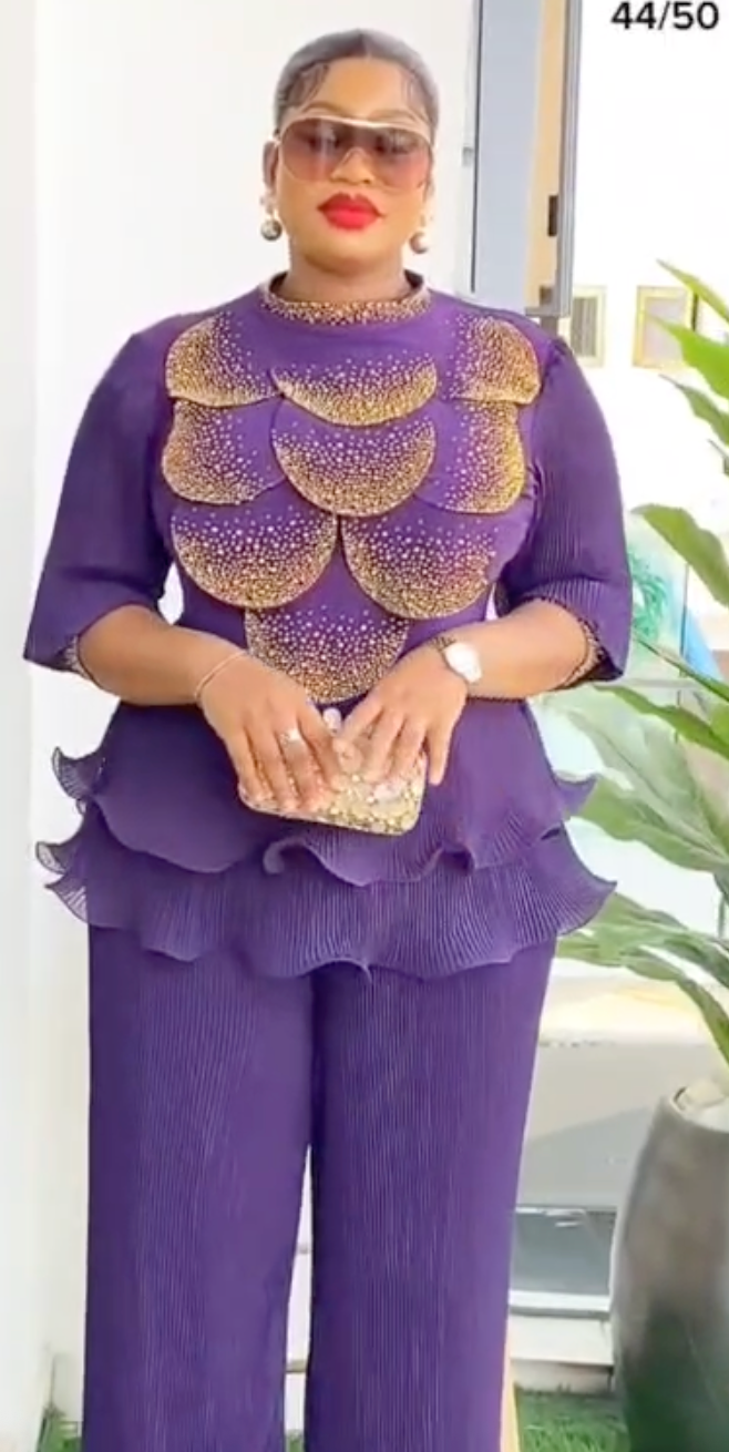 Purple Chiffon/Lycra Top and Pant Set