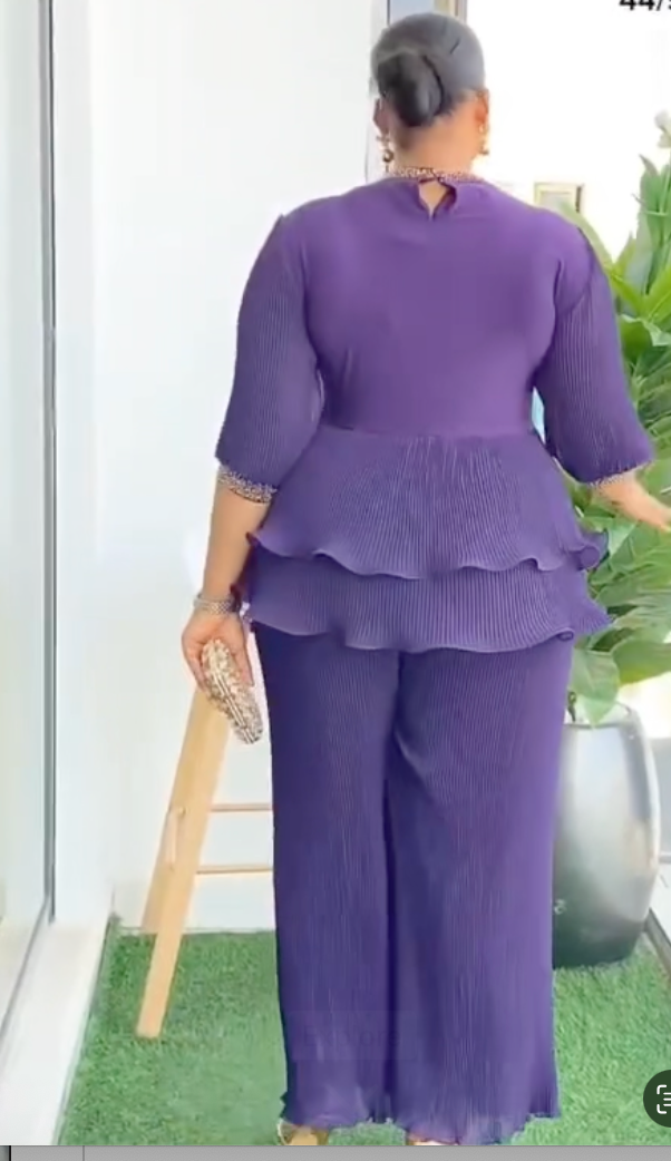 Purple Chiffon Top and Pant Set