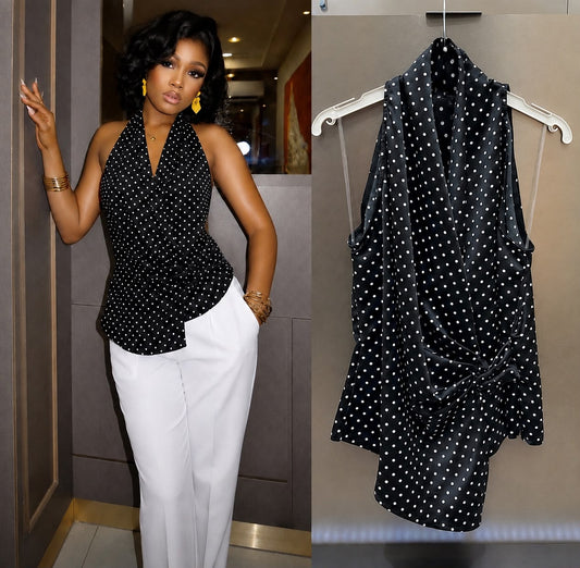 Polka Dot Sleeveless Peplum Blouse