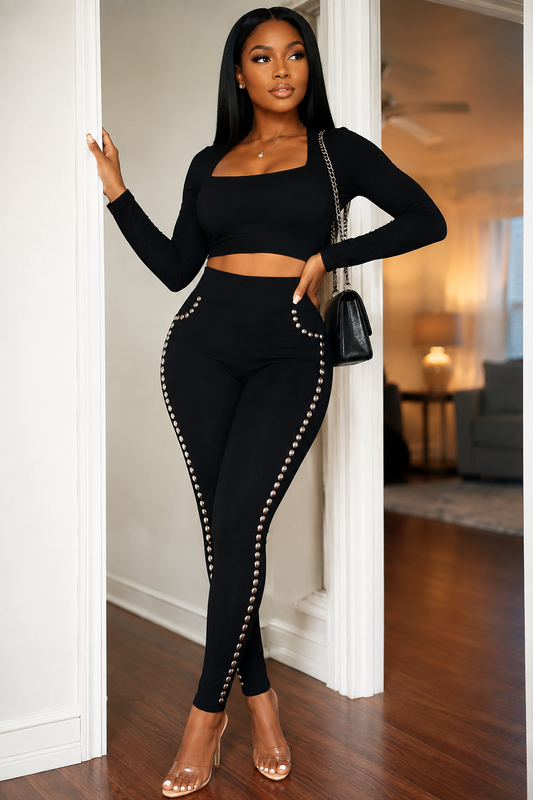 Studded Side-Detail High-Waist Leggings
