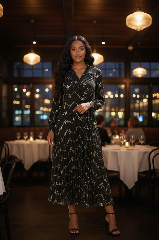 Luxe Noir Pleated Dress
