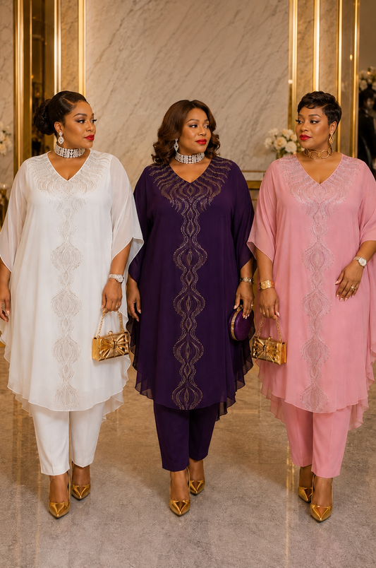 0002 Elegant Pink Embellished Kaftan Set