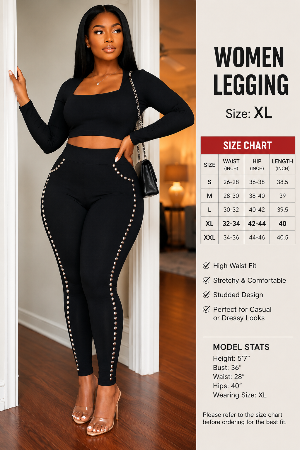 Studded Side-Detail High-Waist Leggings