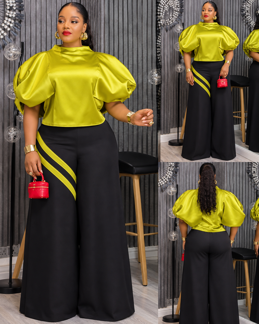Signature puff -sleeve trouser set