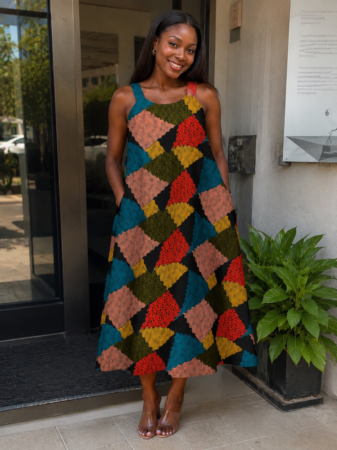 Multicolor African Print Midi Dress
