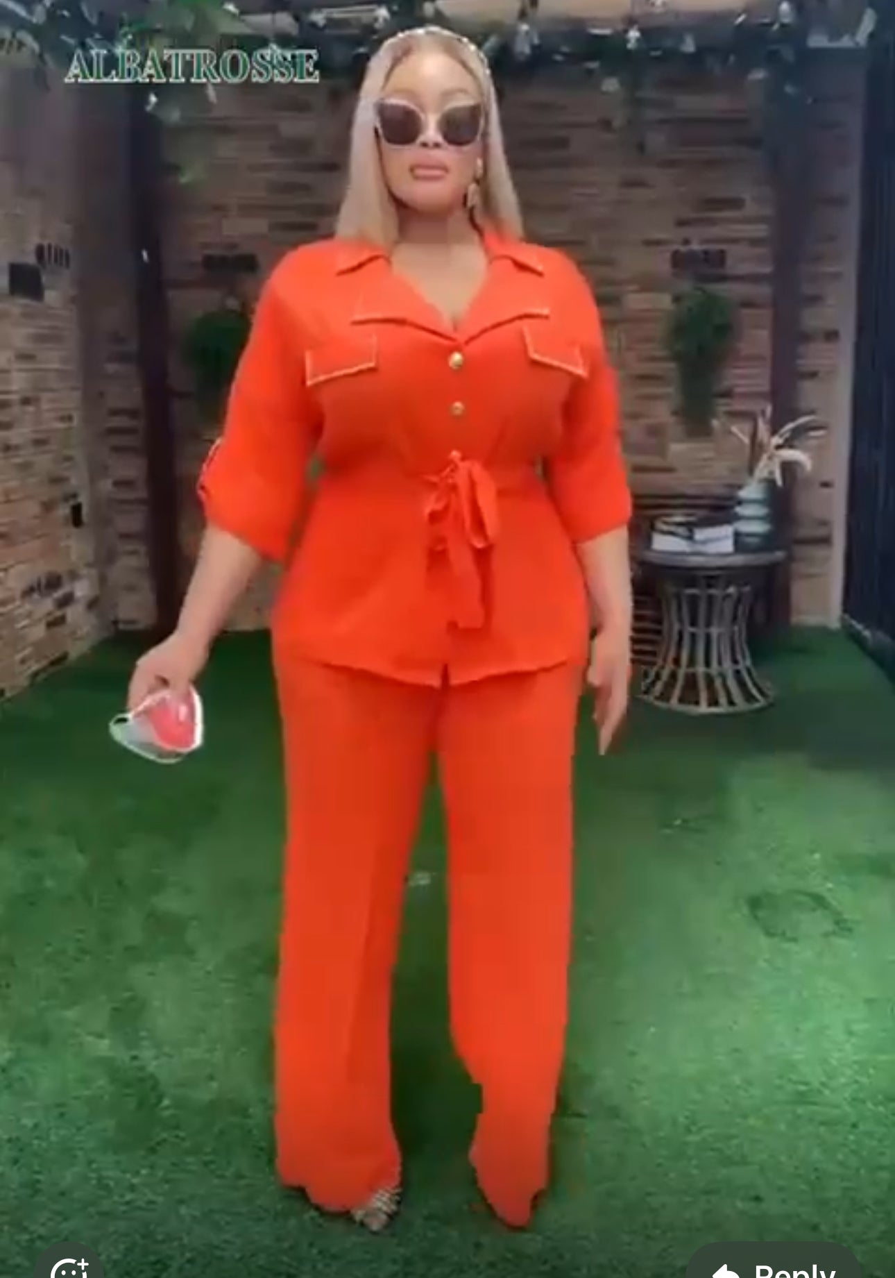 Front Botton Orange top and pant Set