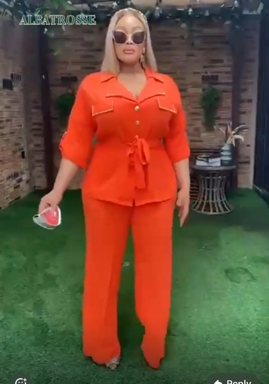 Front Botton Orange top and pant Set