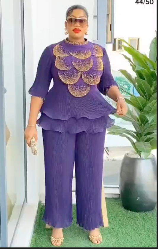 Purple Chiffon Top and Pant Set
