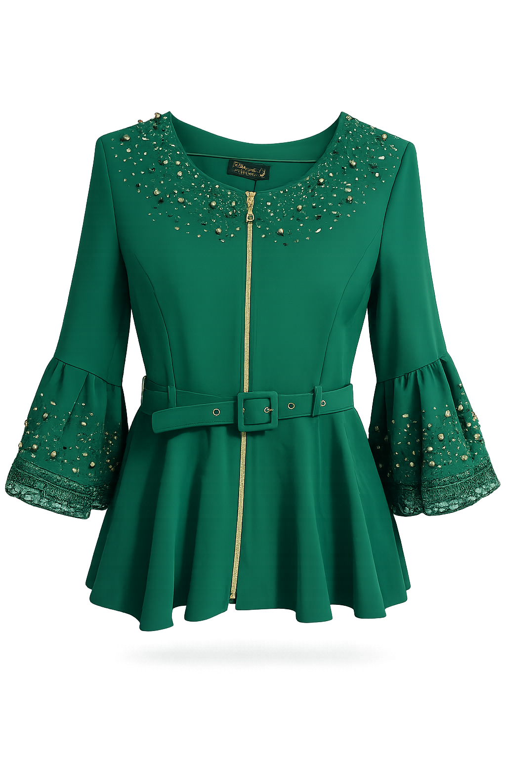 Emerald Green Beaded Peplum Dress Set