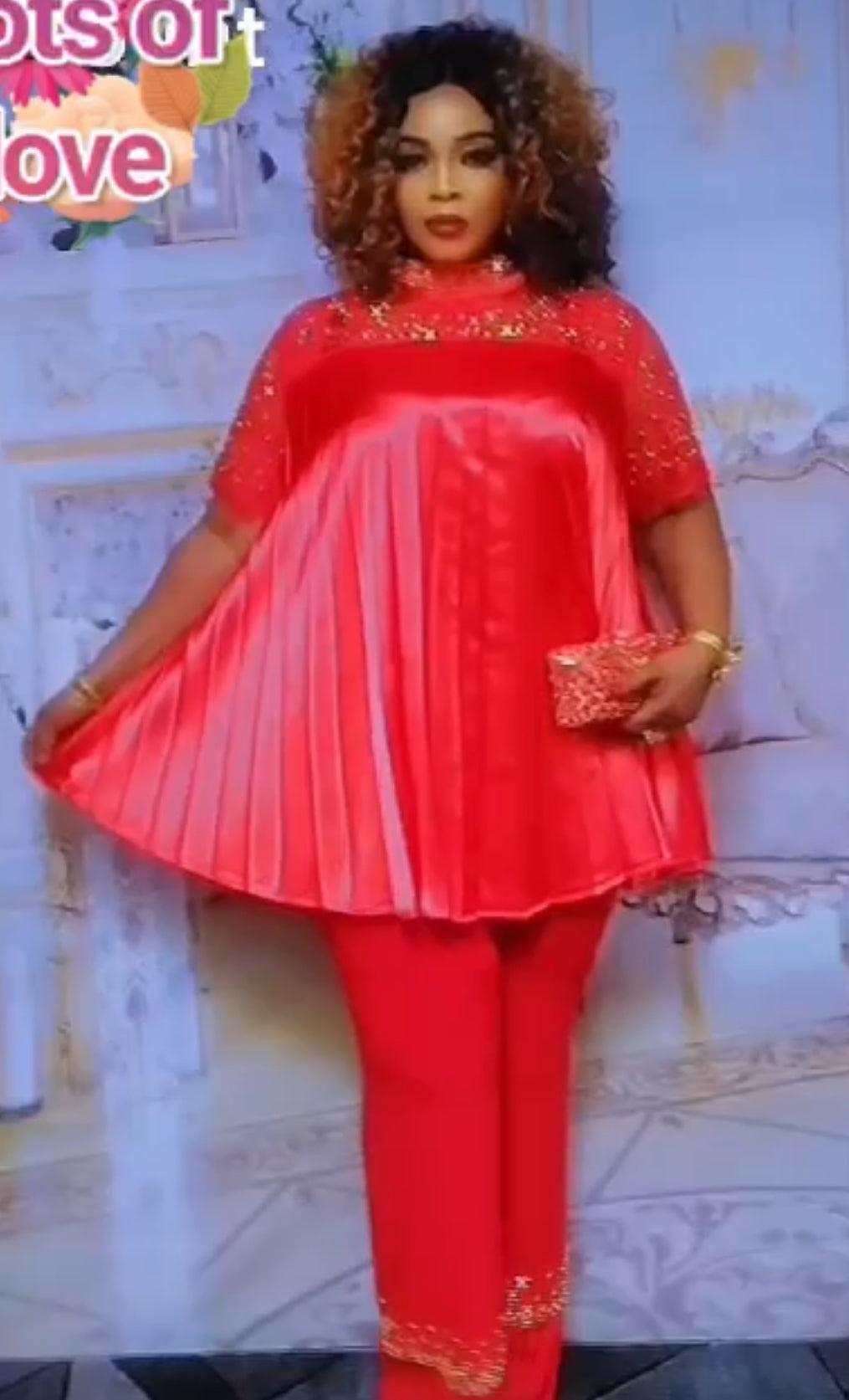 Red Pleated top and pant