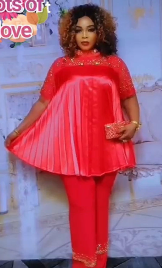 Red Pleated top and pant