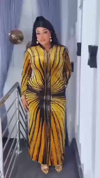 Tiger Stripe Velvet Maxi Dress — Gold & Black