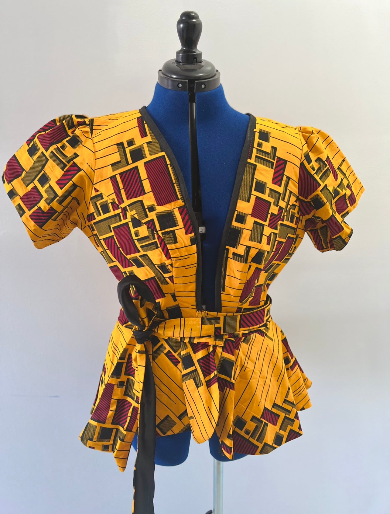 African print multi-color front tie shirt